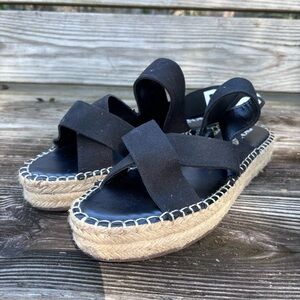 DKNY womens strappy espadrille sandals vacation beach summer black 10